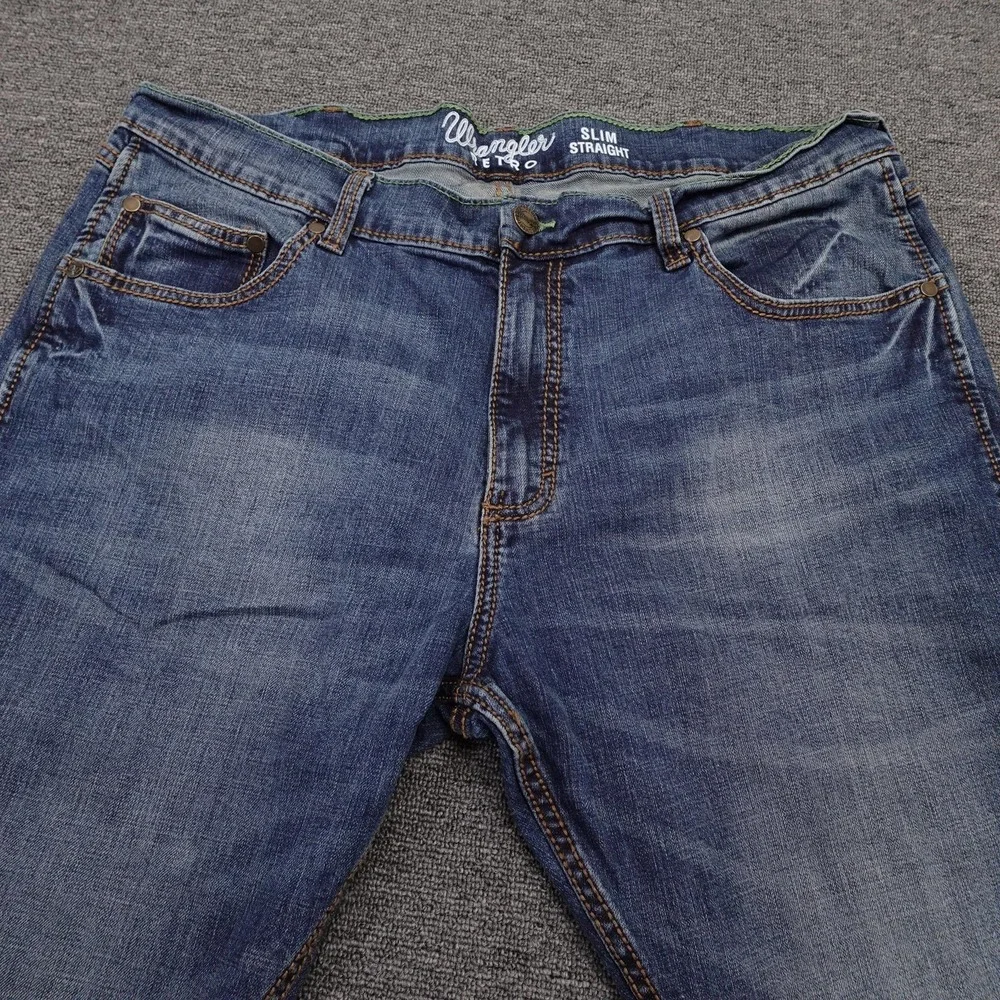 Wrangler Retro Slim Straight Jeans Mens 38x26 Blue Medium Wash Stretch Denim